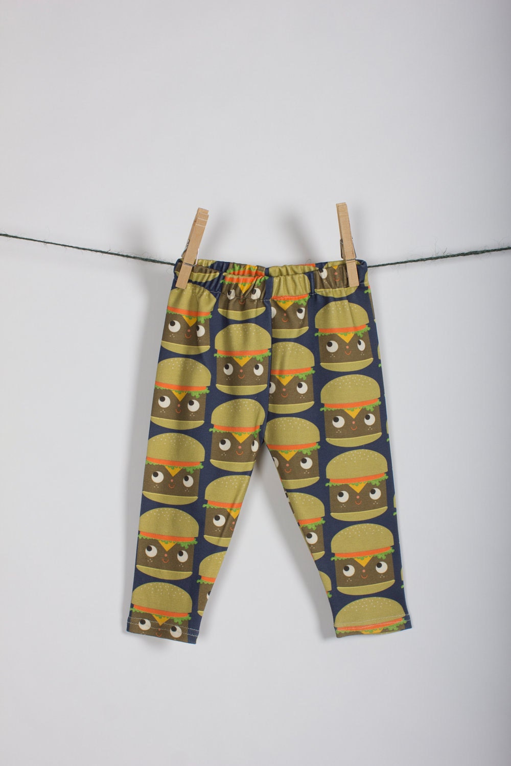 littlefour organic cotton knit cheeseburger print baby leggings NB 3m 6m 12m 18m
