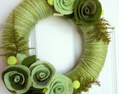 Moss - The Original Felt Yarn Wreath - 10 inch Door Decoration in Green with Painted Wood Mushrooms and Ferns