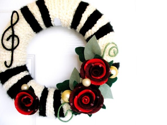 Fabric and Fiber Yarn Door Decoration-The Original Felt Yarn Wreath