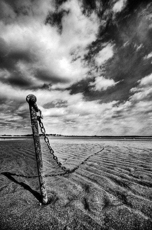 Low Tide on the Coast of Connecticut - Rusty Anchor Chain - 8x10 Black and White Nautical Photo Print