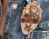 Patriotic Jewelry, Mixed Media Pin, Brooch, All American, Found Object Jewelry