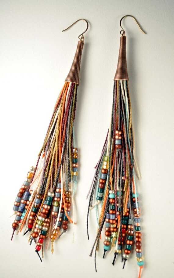 Vegan Tribal Feather Fringe Earrings