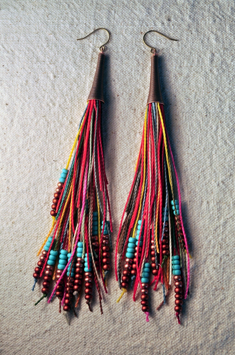 Feather Fringe Earrings Bright Multi