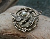 Hunger Games Inspired  Mockingjay Token Pin with Beautiful  Freshwater Peeta's Pearl