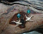 The Mockingjay Ear Rings with Teal Crystals