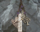 here is the place where I love you - Charm Necklace with Violet Crystals - Rue's Lullaby, The Hunger Games Quote Necklace