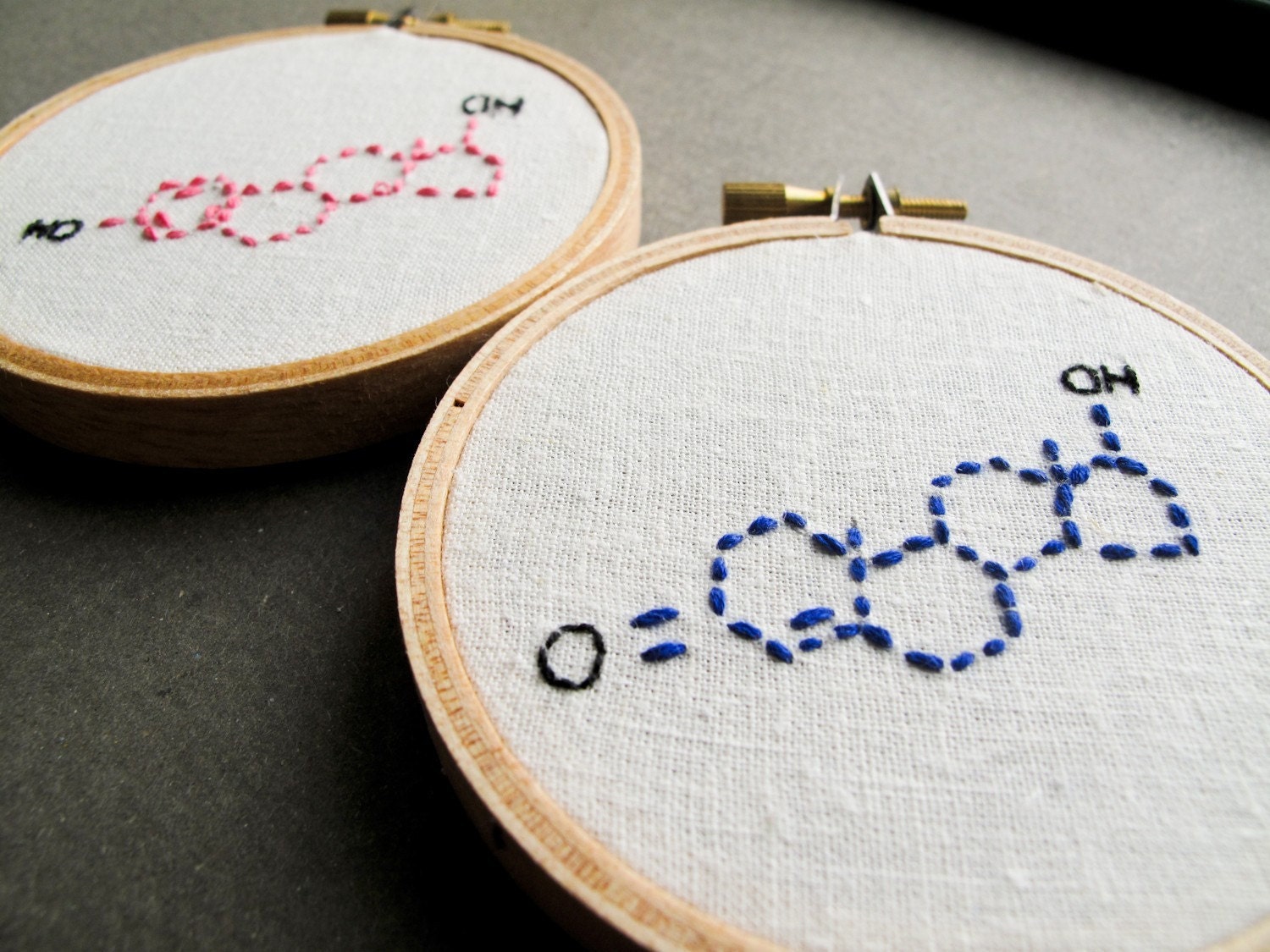 Diptych Molecule Embroidery Wall Art - Testosterone and Estrogen