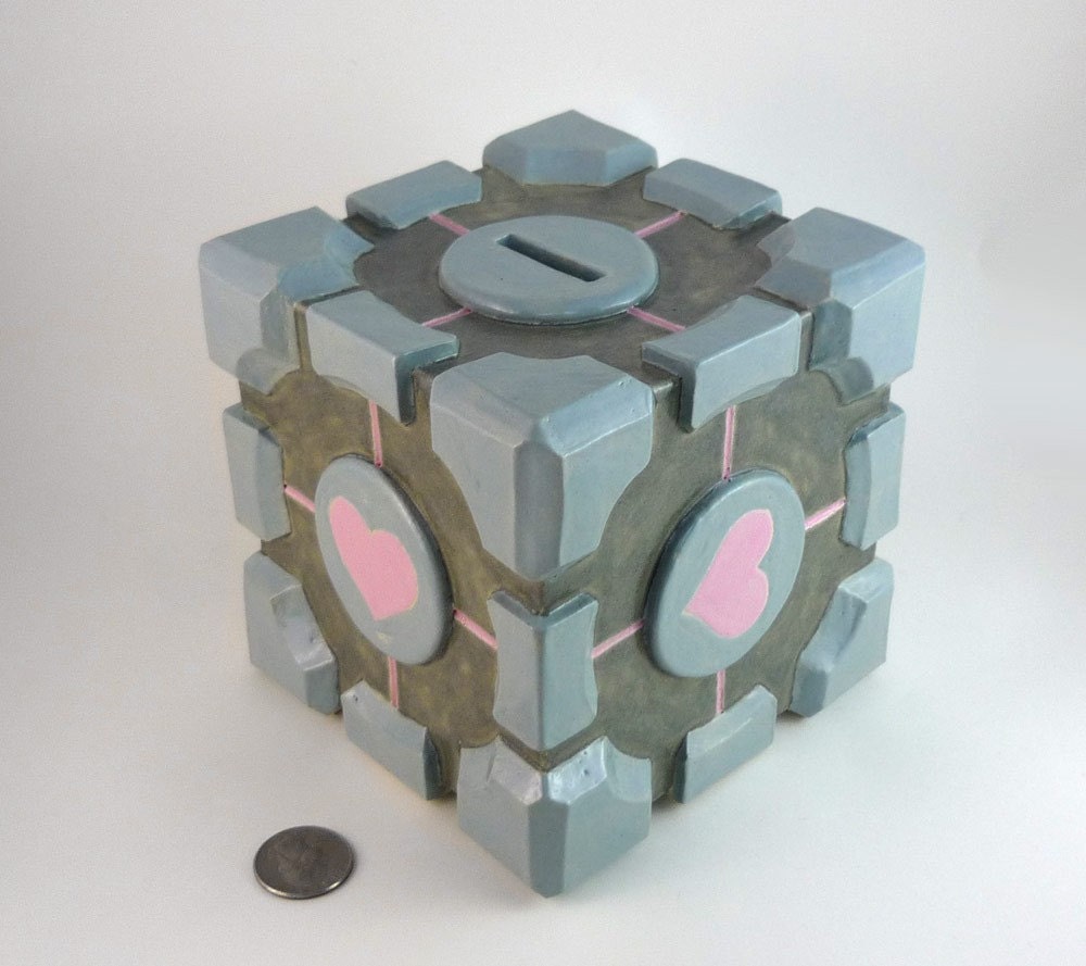 The Companion Cube - Handmade Ceramic Coin Bank