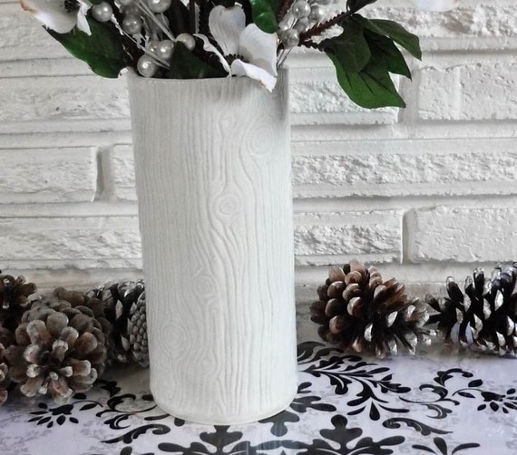 Faux Bois Stoneware Vase in creamy white