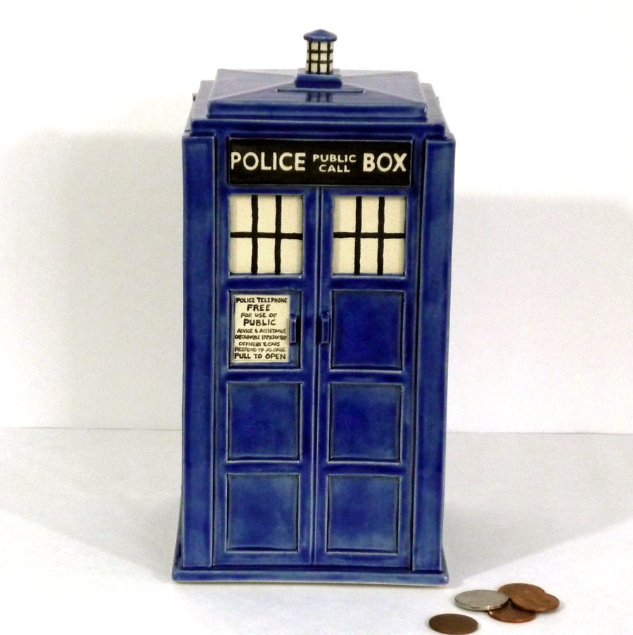 TARDIS Bank- Made to Order - Handmade Ceramic Coin Bank