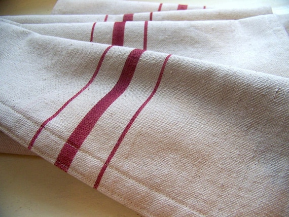 red table runner - grainsack - red stripe - 85" long - vintage style - canvas