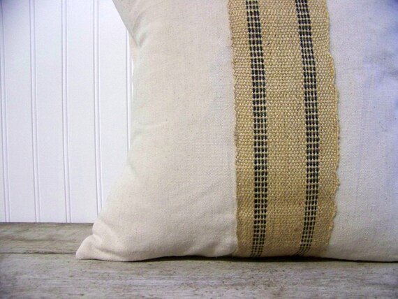 black stripe jute pillow cover canvas by JenniferHeleneHome