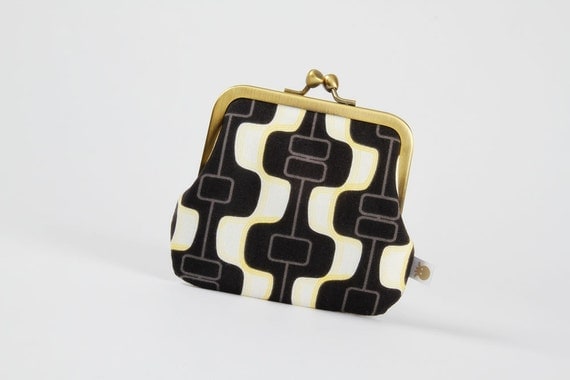 Siamese - Retro waves in black and white - double metal frame purse