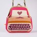 Clutch bag - Typewriter in pink - metal frame purse with shoulder strap