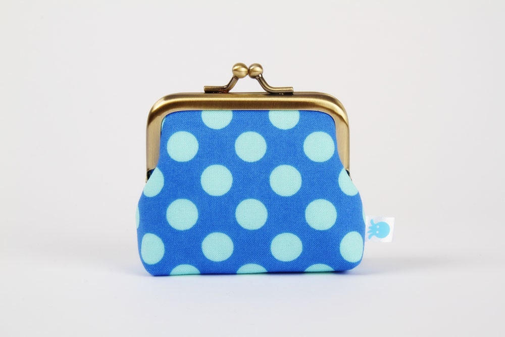 Deep mum - Ta dots in breeze - metal frame purse
