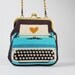 Clutch bag - Typewriter in blue - metal frame purse with shoulder strap