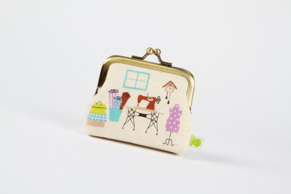Deep mum - Sewing room in chartreuse and blue - metal frame purse