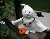 Halloween Ghost and Bat figurine - Polymer Clay figurine - MichellesClayCorner