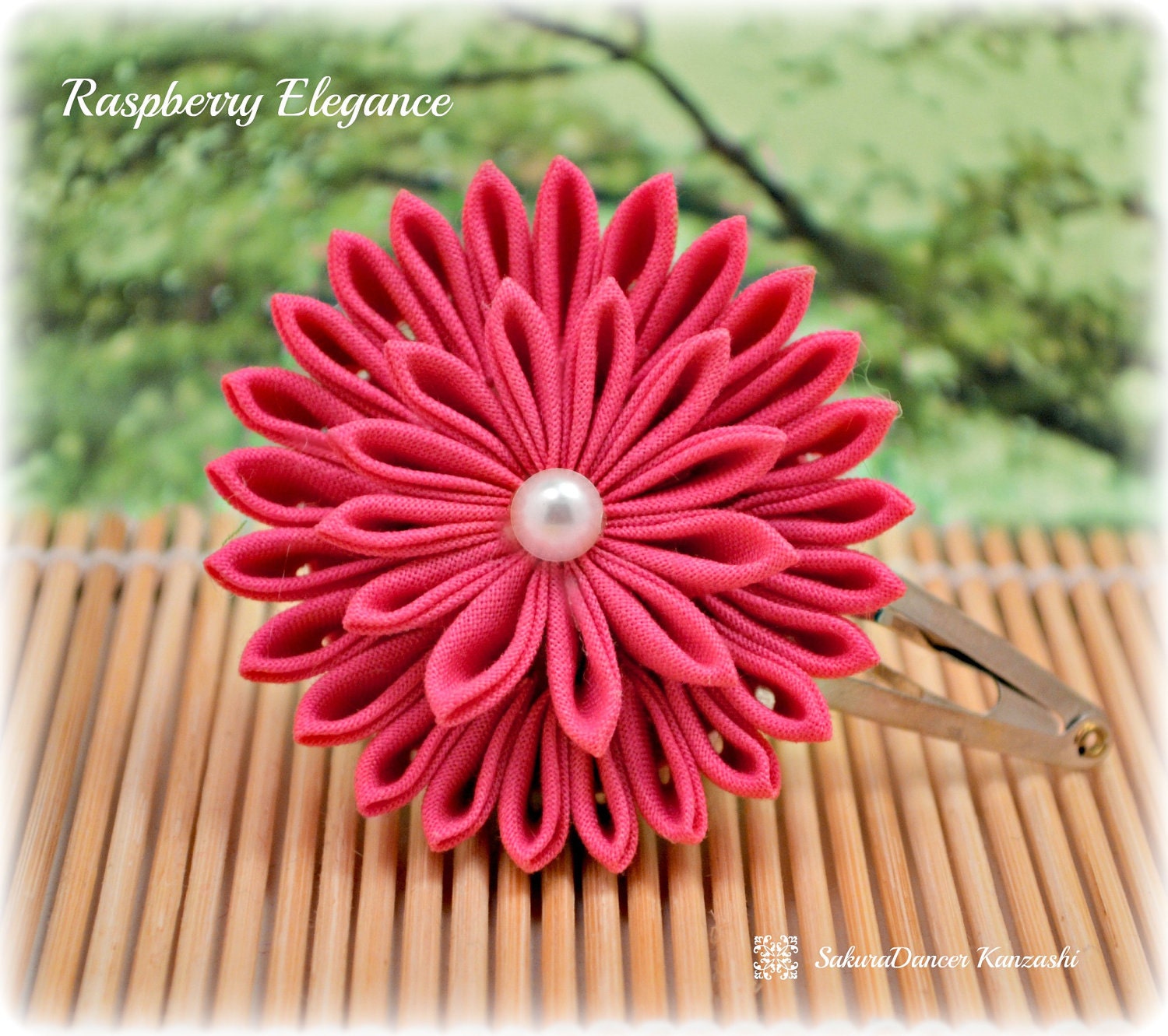 Raspberry Elegance Japanese Kanzashi Hair Clip