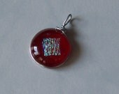 Beautiful Dichroic Glass Pendant In Red With a Colorful Diamond