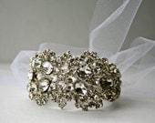 Spiderweb Bridal Cuff Example- Silver and Clear on White Tulle (as seen in the current issue of The Knot)