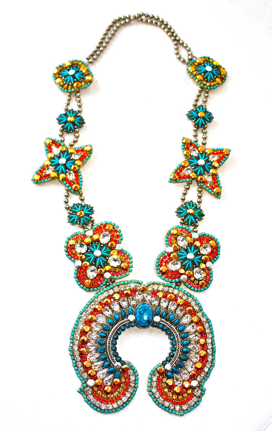 Statement Squash Blossom Necklace with Vintage and Swarovski Detail - Sold Out