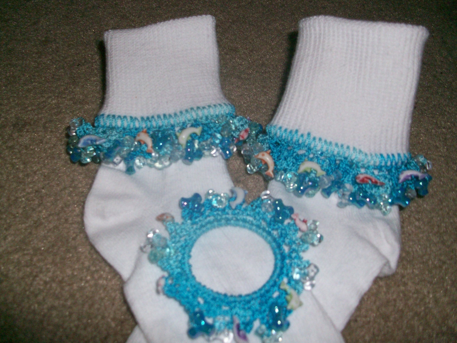 Turquoise Jumping Dolphins Beaded Socks and Scrunchie