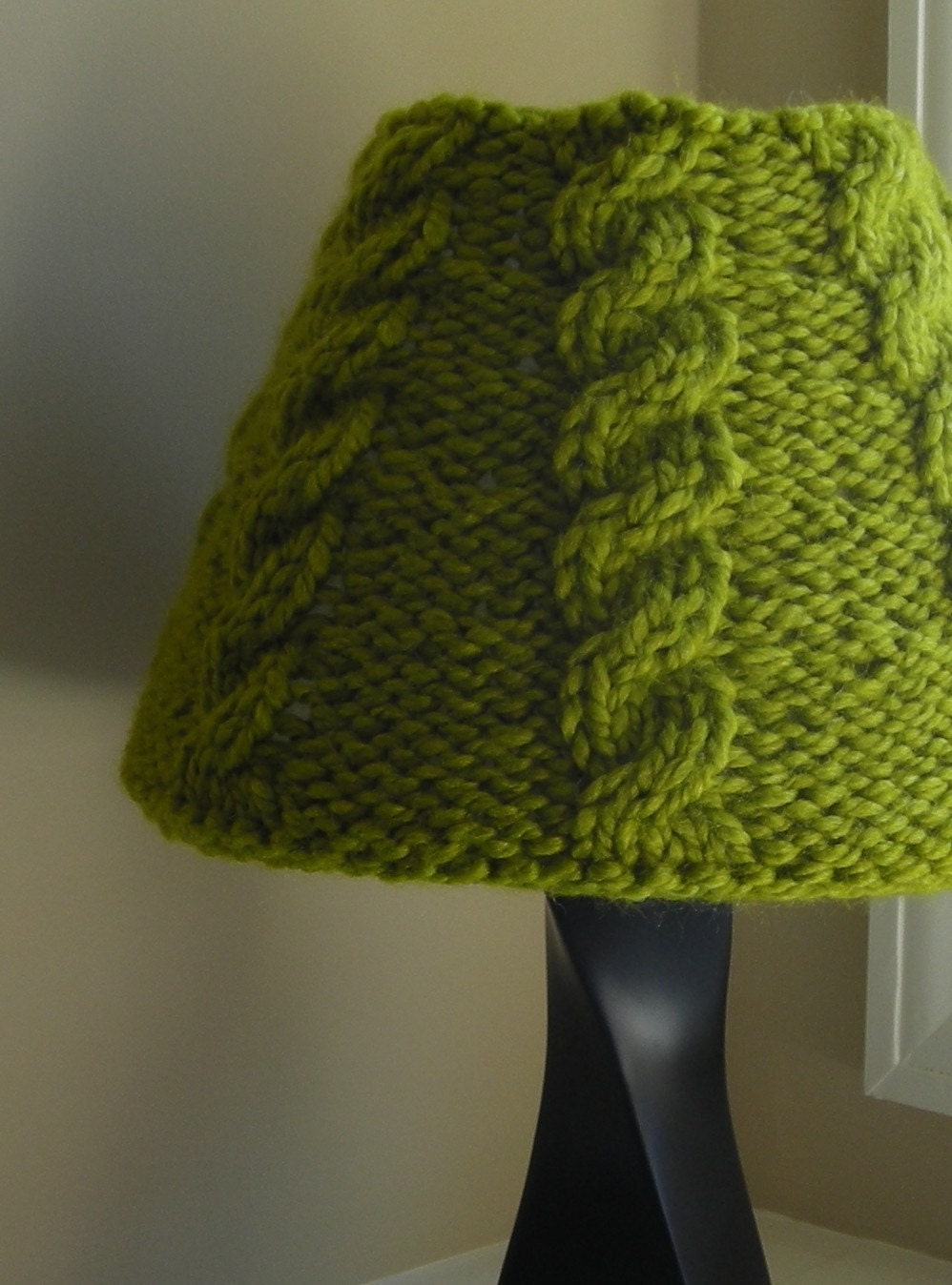 Lampshade Cover for small Target shade - featured in Time Out New York Magazine - hand knit cabled cozy in moss green