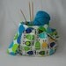 japanese knot bag - knitting project bag - amigurumi project bag - wristlet pouch - Urban Zoologie owl print blue - free knitting pattern