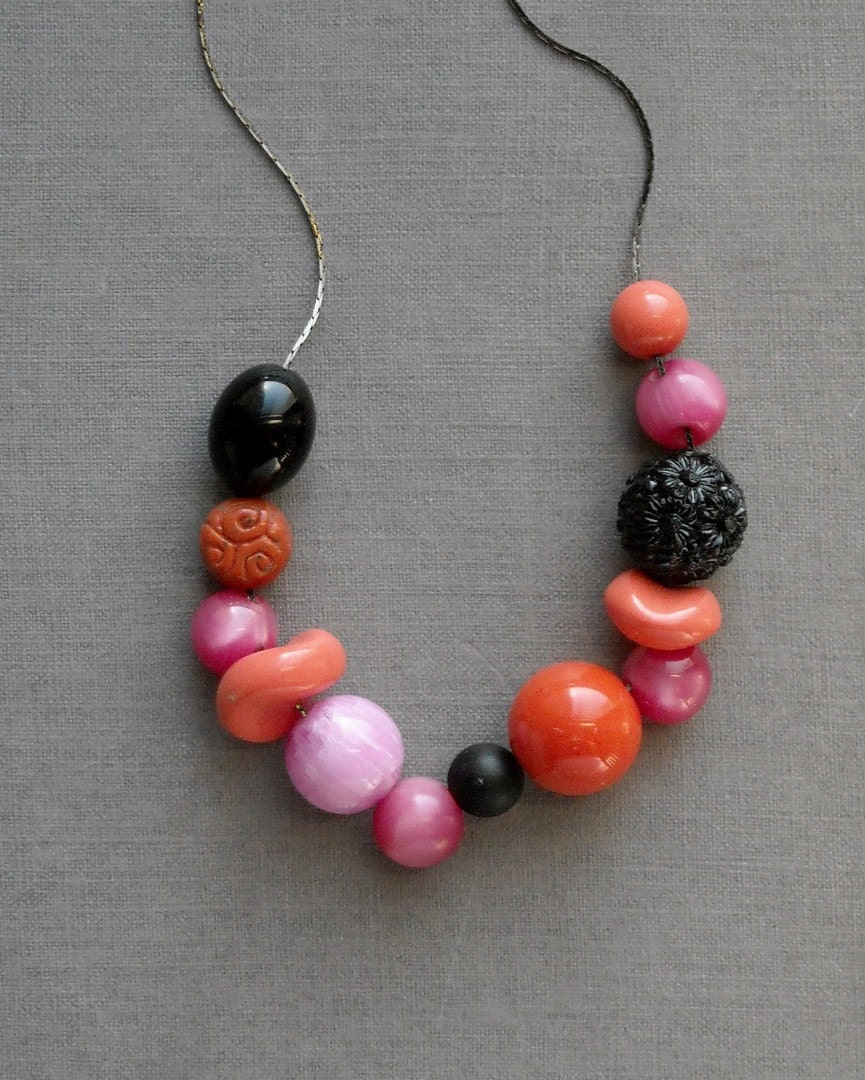 sugar skull necklace - vintage lucite and gunmetal