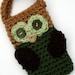 Owl Cell phone camera iPod holder case cozy crochet green, brown and tan