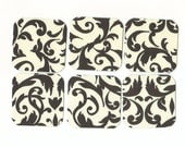 Mini Note Cards - Black and Cream Ornate Leaf (set of 6) Favor Tags