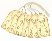 Bunny Vintage Look Hand Stamped Large Scallop Die Cut Hang Tags (Set of 6) Favor Tags