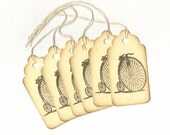 Vintage Bicycle Hand Stamped Large Scallop Die Cut Hang Tags (Set of 6) Favor Tags