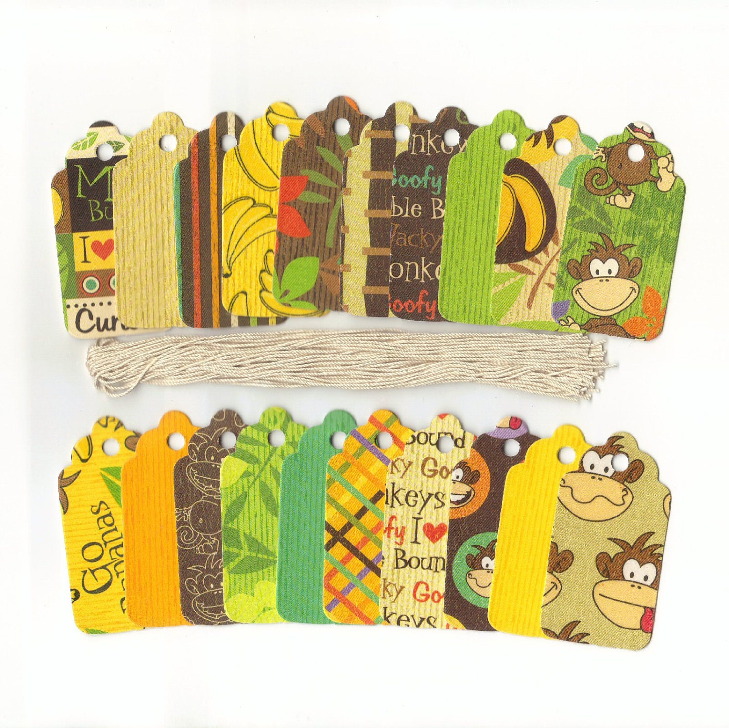 ONE DOLLAR - Cheekee Monkey Collection Scallop Die Cut Gift Hang Tags (20)