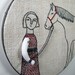 hand embroidery-girl and her horse no. 3 in charcoal gray and deep red