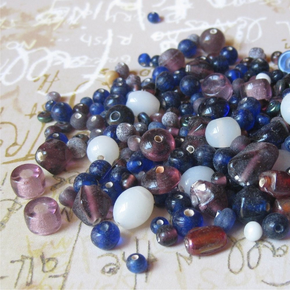 Beads blue and amethyst glass mix Indian