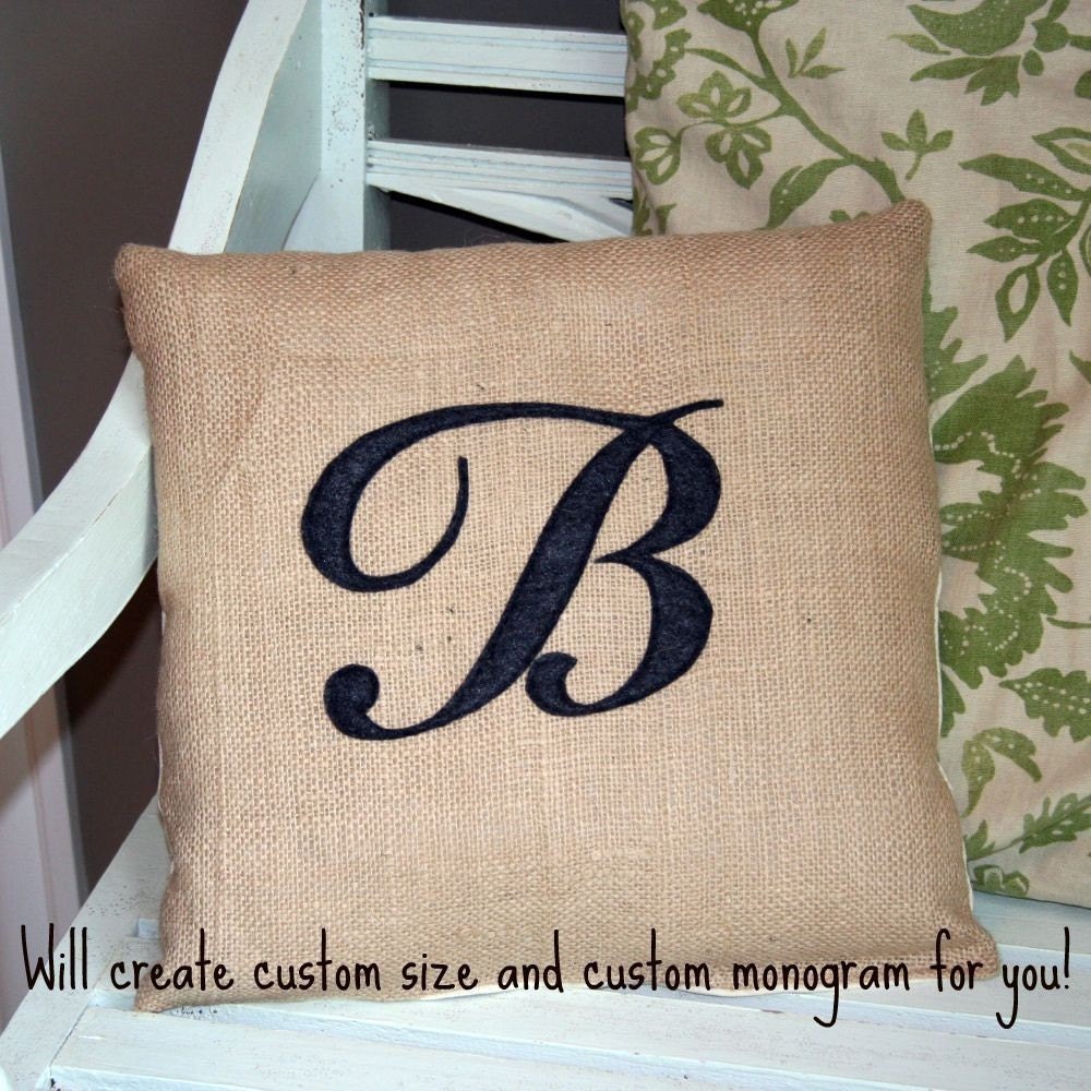 Monogrammed Burlap Pillow by magsandme5 on Etsy