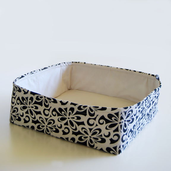 Modern Cat Bed with black & cream geometric floral fabric