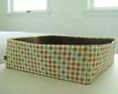 Modern Cat Bed in brown, cream, red and aqua starburst pattern