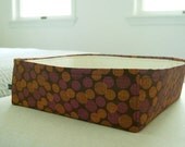Modern Cat Bed in brown and bone with orange and pink geometric circle pattern