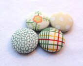 Green and Yellow Floral and Plaid Fabric Covered Button Magnets (set of 4)