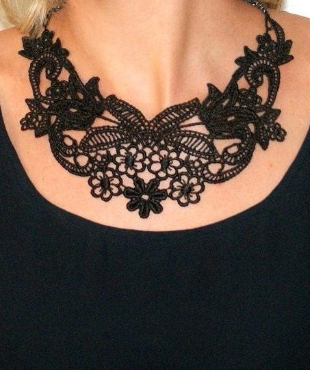 Black lace necklace statement necklace brocade necklace damask necklace lace necklace floral lace collar -Beauty Of The Night Necklace