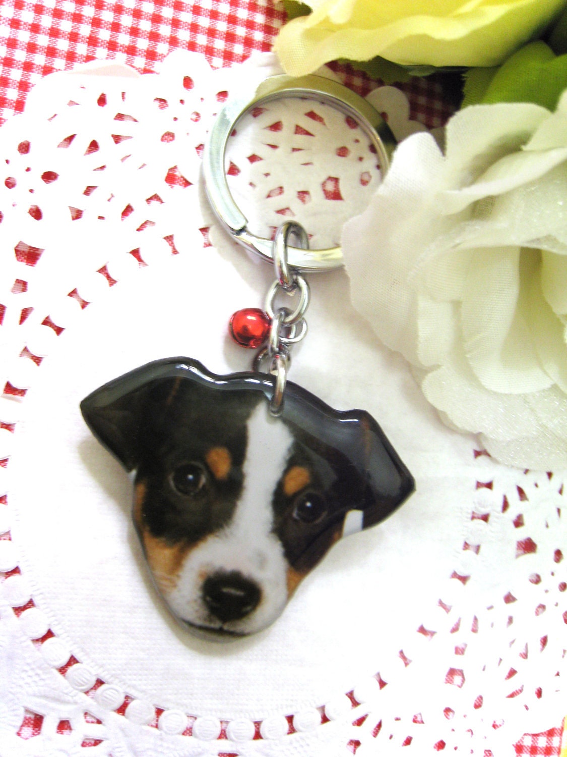 Jack Russell Terrier dog head keychain - A0015-K white