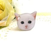 White Domestic Cat Head Ring - A0010-R C15
