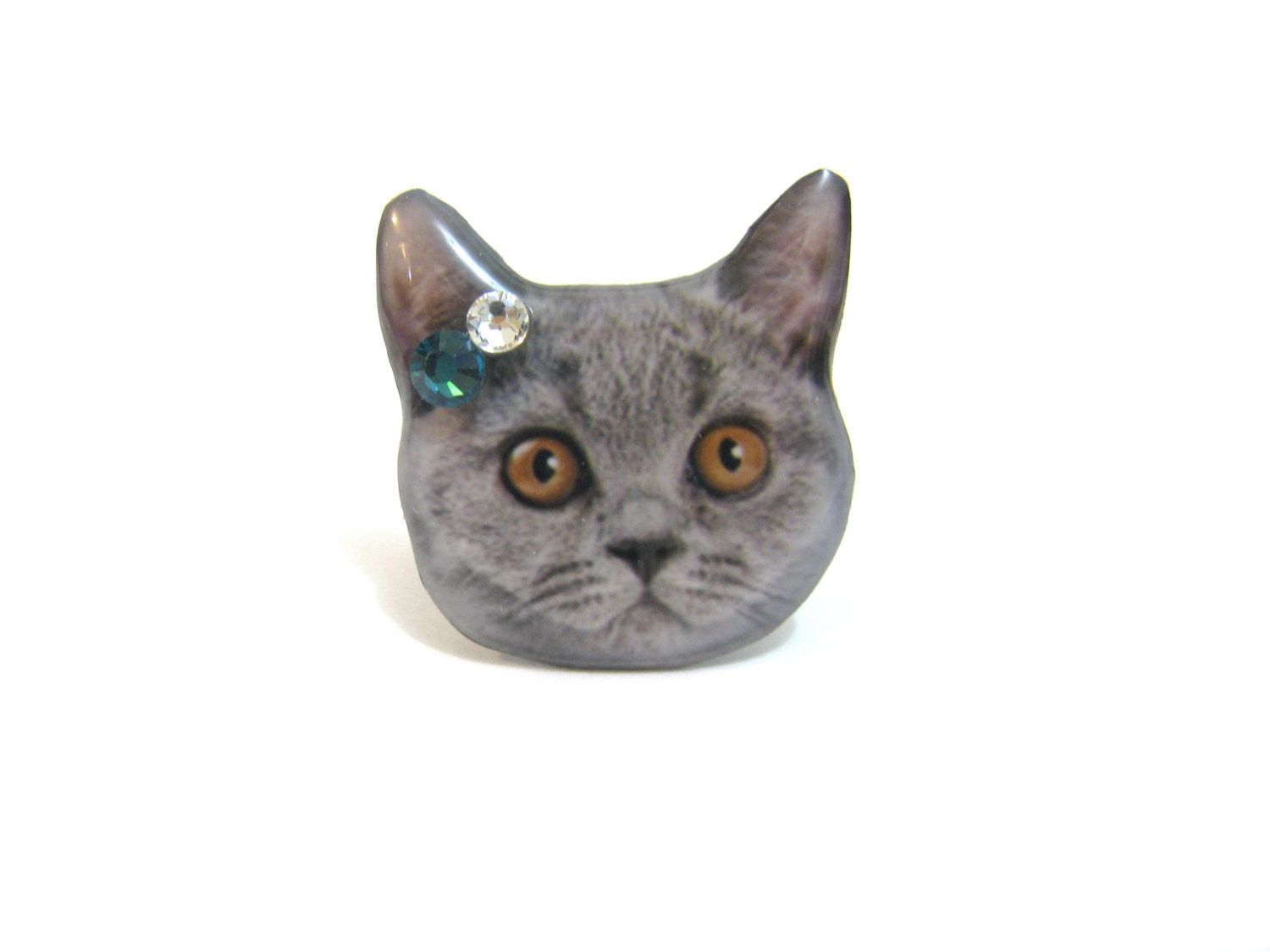 Grey Shorthair cat head ring - A0010-R C16