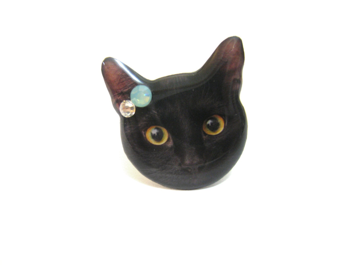 Black Shorthair Cat Kitten head ring - A0010-R C22