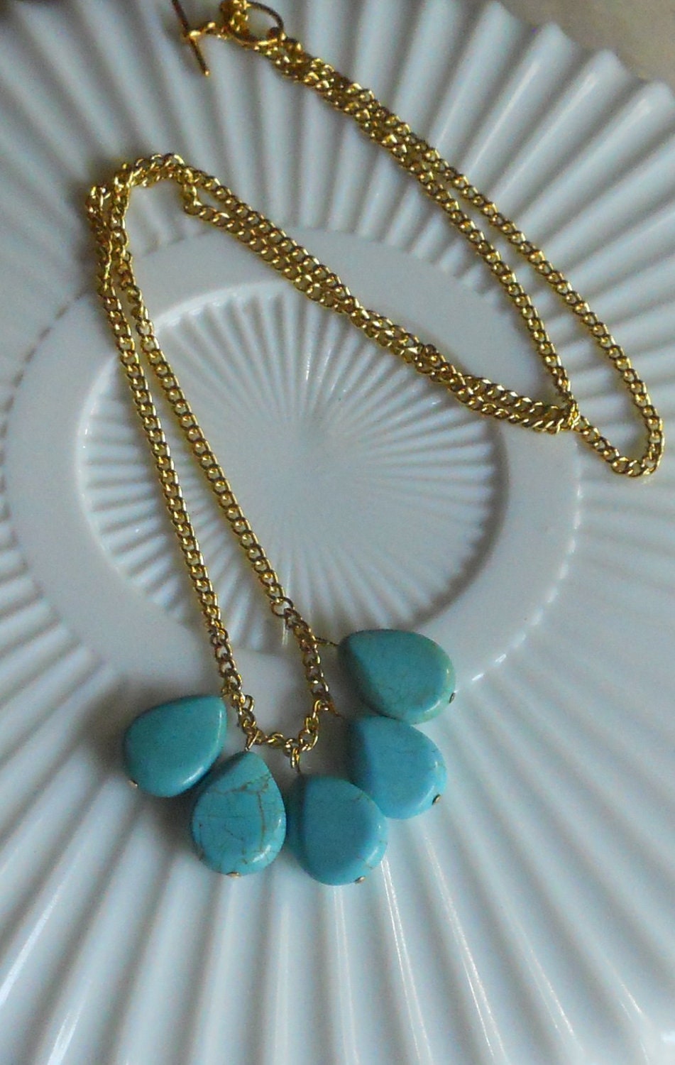 Turquoise Drops Necklace--Long