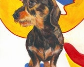 Custom Pet Portrait, Acrylic Dog Painting from your photo, original 7.5"x11" painting by Kate Arslambakova - Wire-haired Dachshund