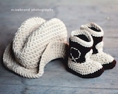 The Western  Set- Cowboy Baby Booties and Plain Hat